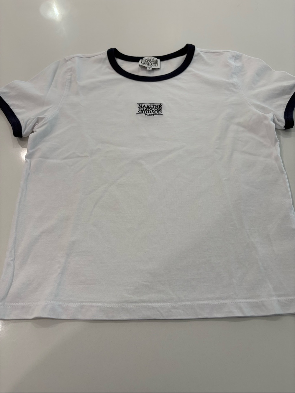 Marithé François Girbaud Paris Ringer T-Shirt White/Navy Size S